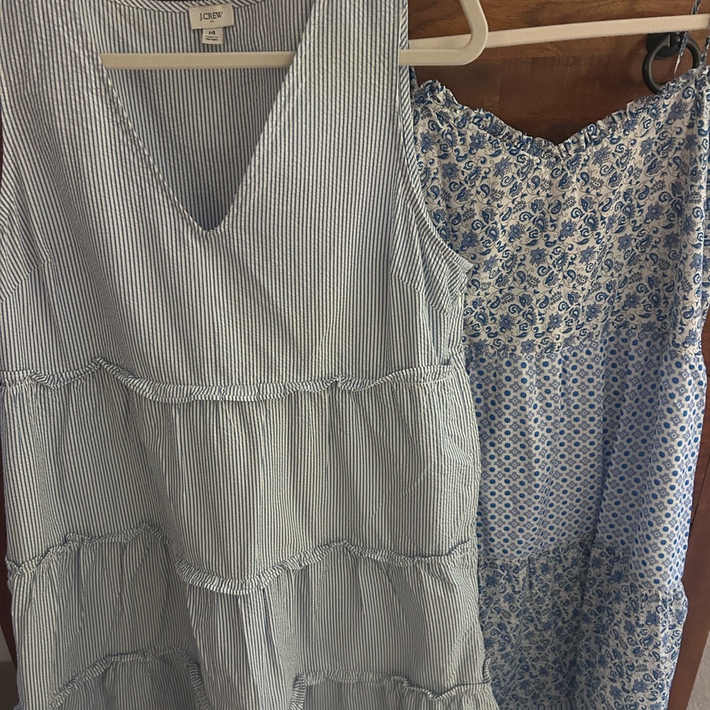 J. Crew Blue and White Tiered Summer Dress